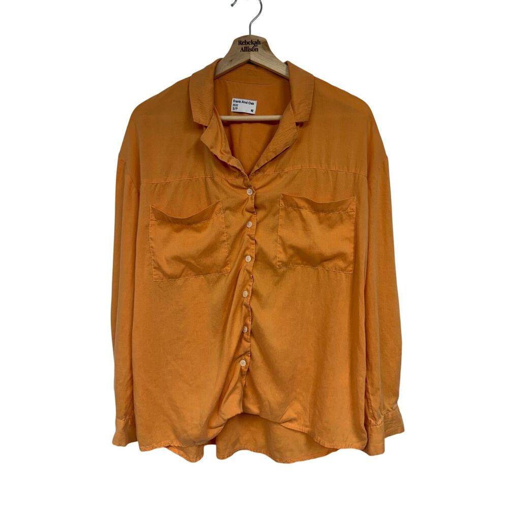 Frank & Oak Tencel & Linen Orange Button Up Long Sleeve Shirt SZ SMALL Lagenlook